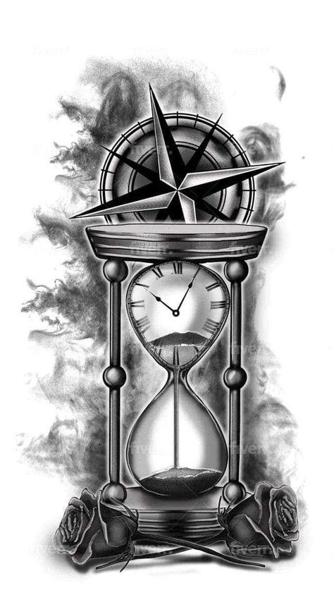 Old Clock Tattoo, Hourglass Drawing, Time Piece Tattoo, Clock Tattoo Sleeve, Chest Tattoo Stencils, Fierce Tattoo, Big Cat Tattoo, Pocket Watch Tattoos, Egyptian Tattoo Sleeve