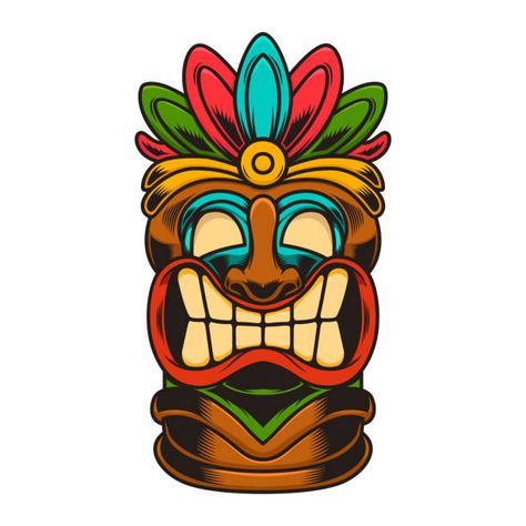 Hawaiian Tiki Mask, Totem Pole Tattoo, Totem Tiki, Tiki Faces, Hawaiian Party Theme, Tiki Totem, Mask Drawing, Hawaiian Tiki, Tiki Mask