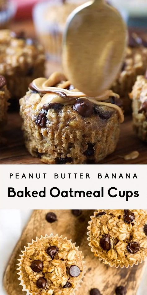 #NutritionHealthWellness Peanut Butter Banana Baked Oatmeal, Snack Sani, Banana Baked Oatmeal, Peanut Butter Banana Muffins, Baked Oatmeal Cups, Camp Food, Oatmeal Cups, Gluten And Dairy Free, Peanut Butter Banana