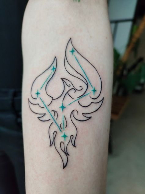 Xiao Inspired Tattoo, Xiao Constellation Tattoo, Simple Genshin Tattoos, Genshin Impact Tattoo Ideas Xiao, Genshin Constellation Tattoo, Genshin Tattoos Ideas, Venti Tattoo Genshin, Xiao Tattoo Genshin, Genshin Tattoo Designs