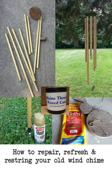 how-to-repair-refresh-restring-wind-chime How To Restring Wind Chimes, How To Make A Wind Chime, Windchimes Diy, Cubby Organizer, Wind Chime Parts, Make Wind Chimes, Wind Chimes Homemade, Cord Wood, Rain Chains