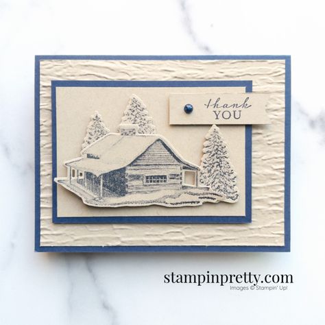 Create this Thank You Card using the Peaceful Cabin Bundle by Stampin\' Up! Mary Fish, Stampin\' Pretty Shop Online 24-7 Cropped Place Card Ideas, Mary Fish, Stampin Pretty, Cabin Christmas, Peaceful Place, Stampin Up Christmas, Christmas Cards To Make, Stamping Up Cards, Card Making Inspiration