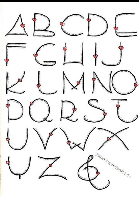 Doodle Fonts Alphabet Creative Lettering, Easy Lettering Styles Simple, Cool Lettering Fonts, Fonts Hand Lettering, Creative Handwriting, Heart Lettering, Cute Lettering, Alfabet Font, Doodle Art Letters