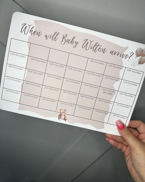 🐻Guess The Due Date 🐻 This print is the perfect baby shower activity where guests can guess when they think the baby will arrive, Available in A3 and A4 Size. #babyshower #bearbabyshower #teddybabyshower #teddybearbabyshower #babyshowerideas #babyshowerinspo #neutralbabyshower Guess The Due Date, Baby Shower Activity, 25 November, Teddy Bear Baby Shower, Baby Shower Activities, Perfect Baby Shower, Due Date, Baby Bear Baby Shower, Neutral Baby Shower