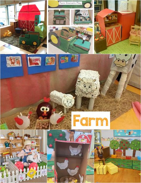 Build A Farm Preschool, Barnyard Dramatic Play, Farm Block Center Preschool, Farm Animals Activities For Preschoolers Dramatic Play, Farm Dramatic Play Preschool, Farm Themed Dramatic Play Area, Farm Animal House Preschool, Farm Vbs, Farm Animals For Kids