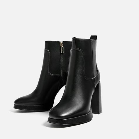 Image 4 of PLATFORM ANKLE BOOTS from Zara 97 Line, 2024 Shoes, All Black Fashion, Zara Boots, Thigh High Boots Heels, Kawaii Shoes, Women Shoes Online, Shoe Boot Sandals, Platform Ankle Boots