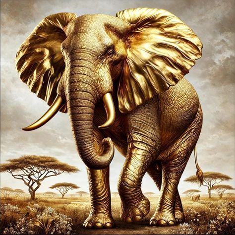 🐘✨ Golden Elephant Majesty ✨🐘 Step into the wild with this incredible Golden Elephant Art! This luxurious, one-of-a-kind digital artwork captures the strength, grace, and majesty of one of nature’s most powerful creatures. The intricate golden details and rich tones bring this stunning creature to life, making it a perfect statement piece for your home. Whether you love wildlife, luxury art, or unique decor, this is your chance to own a truly exclusive piece. Only one copy available—don’t mis... Elephant Walking, Golden Elephant, Majestic Elephant, Elephant Trunk Up, Elephant Artwork, Abstract Realism, African Savannah, Elephant Walk, 3d Art Drawing