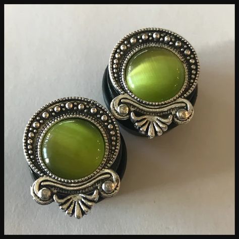 Simple But Cute Plugs and Gauges for Stretched Lobes – Love Kills Boutique Custom Plugs & Body Jewelry Gauges Green Cat Eye, Tapers And Plugs, Dangle Plugs, Leather Work Bag, Stretched Lobes, Fake Plugs, Green Cat, Tunnels And Plugs, Gauged Earrings