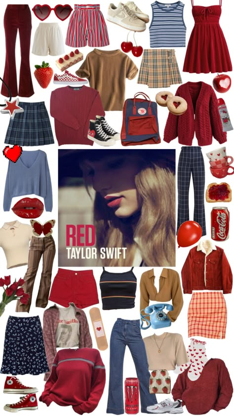 #taylorswift #red #redtaylorswift Taylor Swift Red Outfits Inspiration, All Too Well Outfit Taylor Swift, Red Outfit Inspo Taylor Swift, Red Taylor Swift Aesthetic Outfits, All Too Well Outfit, Red Taylor Swift Outfit, Taylor Swift Red Outfits, Reputation Outfit Ideas, Taylor Swift Red Era Outfits