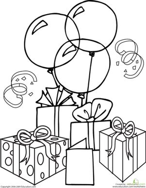 It's party time with this birthday coloring page, which features birthday balloons and gifts! Bring out your crayons and get the celebration started. Birthday Worksheet, Birthday Coloring Page, Happy Birthday Coloring Pages, Holiday Worksheets, Birthday Coloring Pages, Kid Coloring Page, Printable Activities For Kids, Coloring Pages To Print, Digi Stamps