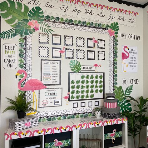 Pink Classroom Theme, Pink Classroom Decor, Flamingo Classroom, Rainforest Classroom, Pink Classroom, Beach Classroom, Tropical Classroom, Core Decor, Creative Teaching Press