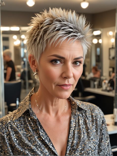 Short Spiky Haircuts For Women Over 50, Short Spiked Hair For Women Over 50, Jamie Lee Curtis Haircut, Spike Hair, Spikey Short Hair, Spikey Hair, Choppy Pixie, Spiky Hairstyles, Short Spiky Haircuts