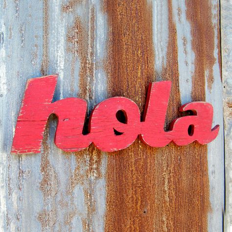 Hola Spanish Word Sign Word Sign by SlippinSouthern Dorm Room Crafts, Greeting Sign, Southern Pine, Hello Sign, Pine Plywood, House Deco, Entryway Shoe, Word Wall Art, Word Signs