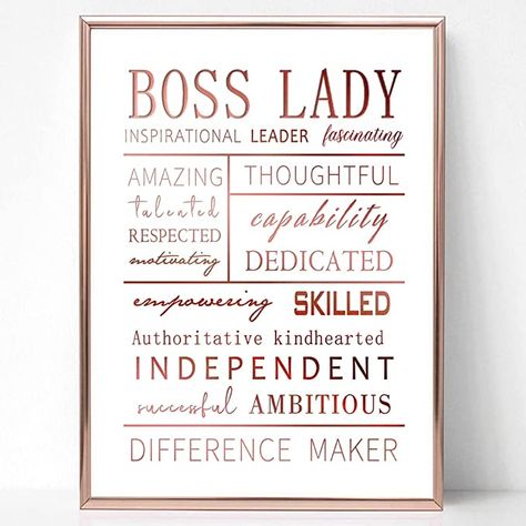 Amazon.com: Boss Lady Office Decor Rose Gold 12"×8.6" - Valentines Day Gift for Her Office Inspirational Desk Decor, Boss Lady Gift for Boss Women Girl with Gift Box, Best Office Gift Framed Wall Art Desk Sign : Home & Kitchen Lady Boss Office Work Spaces, Office Decor Women Work Spaces, Pictures For Office Wall, Greenery Office Decor, Boss Day Decorations Offices, Glam Office Decor Workspaces, Rustic Chic Office Decor, White And Gold Office Decor, White And Pink Office