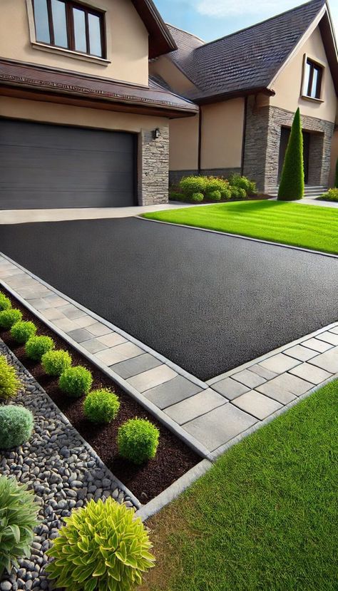 20+ Stunning Driveway Apron Ideas to Transform Your Home's Entry 25 Driveway Design Layout, Front Driveway Ideas, Driveway Apron, Front Garden Ideas Driveway, Block Paving Driveway, Beautiful Driveways, Modern Driveway, Driveway Ideas, Apron Ideas