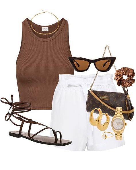 Sunday Summer Outfit, Brown Summer Outfits, Brown Outfit Summer, Summer Outfits Layout, Outfits Sommer, Look Con Short, Boho Summer Outfits, Outfit Layout, Summer Attire