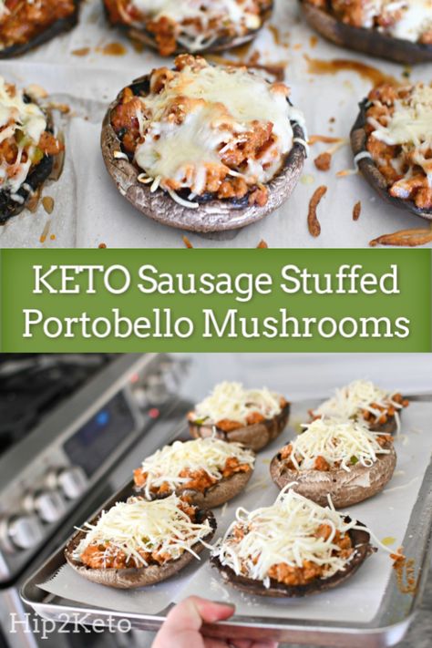 Easy Keto Stuffed Mushrooms with Sausage and Cheese Sausage Stuffed Portabella Mushroom Recipes, Stuffed Portabella Mushroom Recipes Healthy, Sausage Stuffed Portabella Mushrooms, October Dinner, Keto Stuffed Mushrooms, Stuffed Portabella, Portabella Mushrooms Recipes, Vegetable Casseroles, Keto Recipes For Breakfast