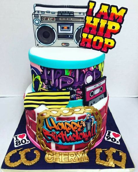 90s Theme Cake, Hip Hop Birthday Cake, 80s Hip Hop Party, Hip Hop Birthday Party, Disco Cake, Art Themed Party, Hip Hop Birthday, 90s Theme Party, Vintage Birthday Cakes