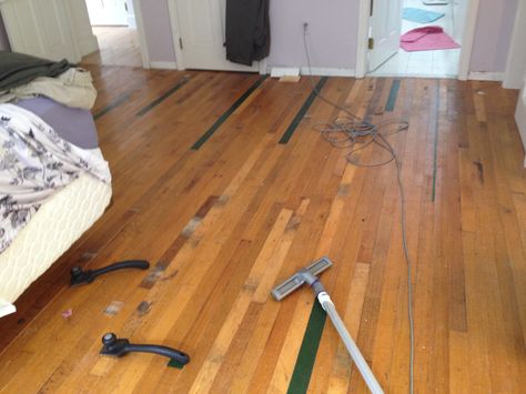 we did it! our very own reclaimed gym floor. step one in bedroom re do. repurposed gym floor My Own House, Gym Floor, Gym Flooring, Own House, We Did It, The Factory, Wood Floors, Showroom, Old School