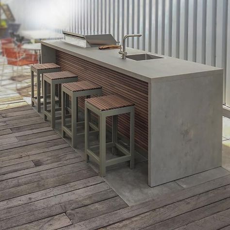 CUBIC C1 with Stools Luxury Outdoor Kitchen, Bbq Bar, Outdoor Island, Outdoor Bbq Area, Outdoor Barbeque, Modern Outdoor Kitchen, Patio Pergola, Bbq Island, London Kitchen