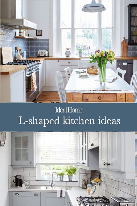 Whether the space is generous or small, an L-shaped layout works with both contemporary and traditional cabinetry, and the form is flexible enough to adapt to structural needs such as sloping ceilings or large windows. An L-shaped kitchen layout offers lots of flexibility without feeling too enclosed. Check out these brilliant real kitchen ideas. #lshapedkitchen #kitchenideas #kitchenlayout #kitchendecor #kitchenrenovation Unusual Shaped Kitchens, Kitchen L Layout, Small L Kitchen Design, L Shaped Kitchen No Island, L Shaped Kitchen Without Island, L Shaped Kitchen With Window, Narrow L Shaped Kitchen, Small L Kitchen Layout, Small Kitchen L Shape