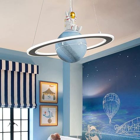 O'NEELDY Astronaut Hanging Lamps, Creative LED Chandeliers with Pendant Dimmable Planet Light for Kids Room, Boys Room, Nursery, Toys Room - 19''/40W - Amazon.com Toys Room, Room Boys, Space Themed Room, Chandelier Led, Nursery Toys, Hanging Lamps, Bedroom Ceiling, Toy Rooms, Dimmable Lamp