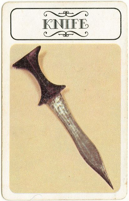 Clue - Weapons Knife | board game pieces | Flickr Mystery Board Games, Clue Movie, Clue Board Game, Board Game Party, Clue Party, Clue Games, Board Game Pieces, Mystery Dinner, Vintage Board Games