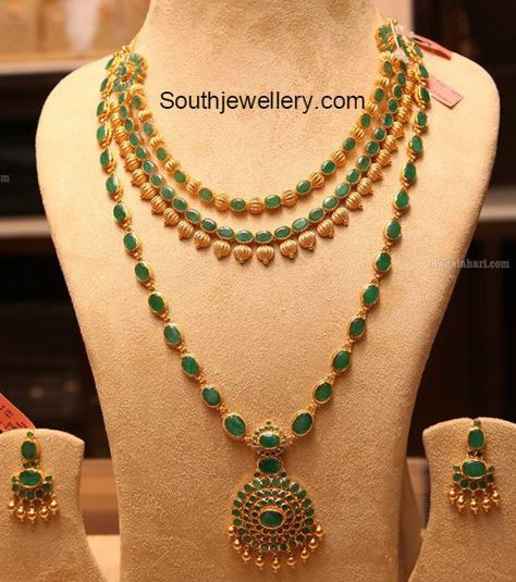 http://rubies.work/0991-emerald-pin-brooch/ 0306-sapphire-ring/ Emerald Necklace and Long Chain Gold Emerald Necklace, Ruby Necklace Designs, Ruby Jewelry Necklaces, Temple Jewelry Necklace, Gold Necklace Indian, Diamond Wedding Jewelry, Gold Necklace Indian Bridal Jewelry, Beaded Necklace Designs, 22 Carat Gold