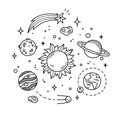 Tata Surya, Space Doodles, Art Girl Aesthetic, Photos Black And White, Tumblr Drawings, Space Drawings, Tattoo Zeichnungen, Art Sketches Doodles, Drawing Faces