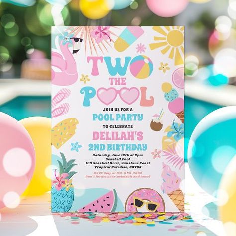 $2.92 | Two The Pool Summer 2nd Birthday Pool Party | Summer Birthday Invitations | summer pool party, summer birthday party, summer 2nd birthday, tropical 2nd birthday, beach birthday party, pool party, party at the beach, pool party 2nd birthday, two the pool, pool party birthday Pool Party 2nd Birthday, Toddler Pool Party Birthday, Birthday Party Pool, Party At The Beach, Birthday Party Summer, Pool Party Summer, Birthday Pool Party, Summer Birthday Invitations, 2nd Birthday Party For Girl