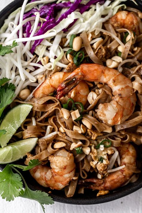 Pad Thai with Shrimp - Cooking with Cocktail Rings Shrimp Cooking, Thick Rice Noodles, Pad Thai Rice Noodles, Stir Fried Noodles, Shrimp Pad Thai, Shrimp And Sausage, Pad Thai Noodles, Fried Noodles, Sweet And Sour Sauce