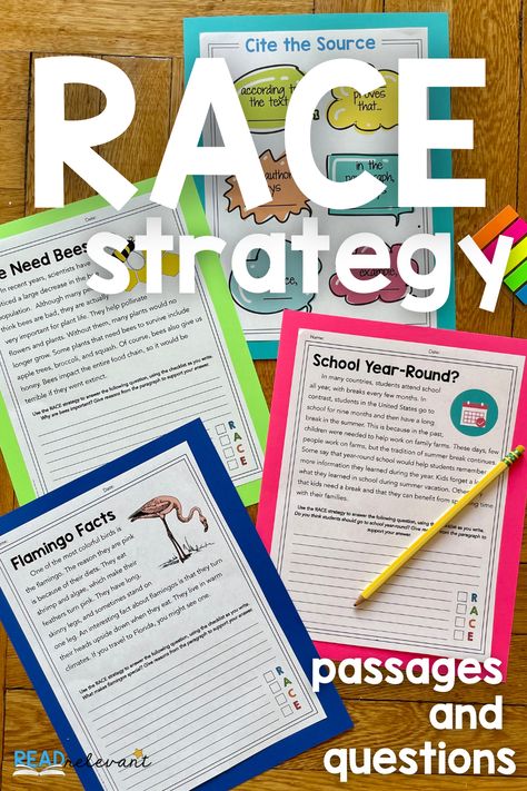 RACE writing strategy for grades 4-6 Teaching Text Evidence, Race Writing Strategy, Writing Games For Kids, Races Writing Strategy, Race Strategy, Writing Apps, Race Writing, Middle School Special Education, Fun Writing Activities