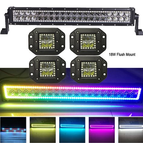 120W 22" LED Light Bar w/ RGB Halo Ring MultiColor Changing lots Chasing+4pcs 18W Flush Mount Pods Offroad Remote Control ATV Bus Simulator Indonesia Skin Kerala Hd, Custom Truck Parts, Bus Simulator Indonesia Livery Kerala, Mobil Mustang, Bus Skin Design, Bus Wrap, Blue Bus, Customised Trucks, Bus Games