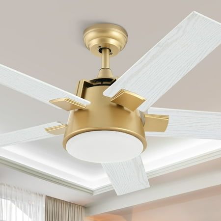 Designed with your convenience in mind, our Dextrus Ceiling Fan with Light comes with a 5-blade construction that delivers exceptional performance and efficient cooling. The memory function saves your preferred settings for easy operation, while the reversible motor provides year-round comfort. Whether you need to stay cool during hot summer days or stay warm in chilly winter nights, this ceiling fan has got you covered. Enjoy a comfortable and stylish living space with this versatile fan that is perfect for any room in your home- bedroom, living room, or patio. Install it indoors or outdoors, and experience a peaceful and calm environment with its ultra-quiet motor. - the perfect addition to any bedroom, living room, or patio! Specifications: BrandDEXTRUS Power Source: DC Style : Modern P Stylish Ceiling Fan With Light Living Room, Beautiful Ceiling Fans With Light, Mid Century Fan Light, Gold And White Ceiling Fan, Trending Ceiling Fans, Coastal Ceiling Fans With Lights Bedroom, Cute Ceiling Fans, Bedroom Light Fixtures With Fan, White And Gold Ceiling Fan