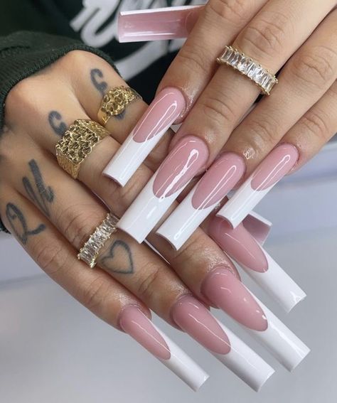 September Nail Ideas, Simple Nail Art, Long Acrylic Nail Designs, White Acrylic Nails, French Tip Acrylic Nails, Simple Acrylic Nails, French Acrylic Nails, Classy Acrylic Nails, Exotic Nails