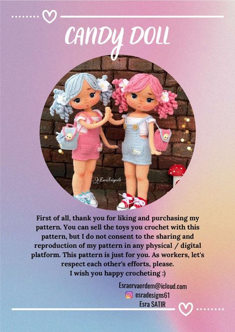 couple CANDY DOLL crochet pattern Wearing Overalls, Crochet Unicorn Hat, Doll Amigurumi Free Pattern, Twin Dolls, Diy Crochet Doll, Doll Making Tutorials, Doll Patterns Free, Baby Booties Knitting Pattern, Crochet Bear Patterns