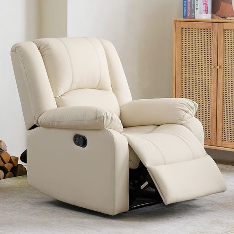 PRICES MAY VARY. 【Well-designed Manual Recliner】The headrest is filled with high-density cotton, and the armrests as well as the upholstery provide a wonderful sitting experience. This genuine leather recliner offers a very comfortable bonded leather upholstery, super fluffy backrest and armrests, and a pocket spring seat cushion covered with premium cotton that feels like your entire body is wrapped up in the chair, ideal for watching TV, sleeping, and reading. 【High quality and easy to operate White Recliner Chair, Recliners In Living Room, Home Theatre Lounge, Soft Living Room, Oversized Recliner, Living Room Home Theater, Lift Chair Recliners, Castle Doors, Soft Living