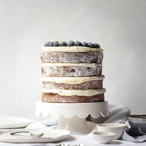 Lemon and Blueberry Layer Cake + Cream Cheese Frosting | The Polka Dotter Blueberry Layer Cake, Cake Cream Cheese Frosting, Lemon And Blueberry, Cream Cheese Frosting Cake, Cake Cream, Cake Photography, Layered Cake, Blueberry Cake, Cake With Cream Cheese