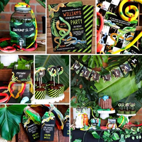 Snake Birthday Party, Reptile Birthday Party, Snake Birthday, Snake Party, Reptile Party, Jungle Thema, Party Themes For Boys, Birthday Party Set, Jungle Party