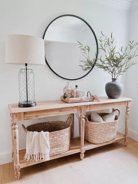 Shop "HALLWAY LIGHTING" on LTK Baskets Under Console Table, Coastal Foyer, Foyer Table Decor, Console Decor, Large Console Table, Decor Inspiration Diy, Console Table Styling, Entry Furniture, Console Table Decorating