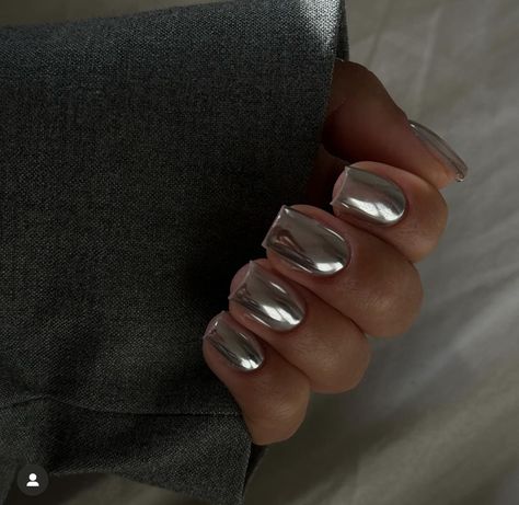 Chrome Nails Silver, Nails Medium Length Square, Nails Medium Length, Press On Nails Medium, Mirror Nails, Simple Acrylic Nails, Short Square Acrylic Nails, Glue Tape, Nails Medium