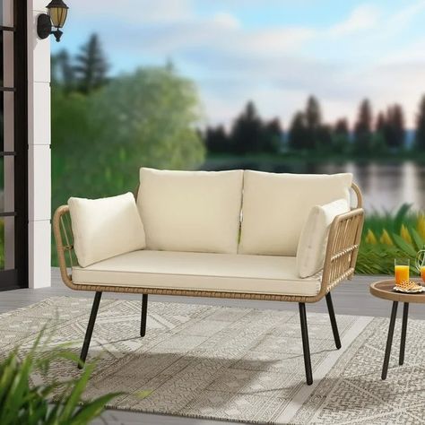 Dextrus Patio Sofa and Loveseat, Boho All-Weather Wicker Rattan Conversation Chairs with Cushions & Lumbar Pillows - Beige - Walmart.com Rattan Loveseat, Loveseat Couch, Wicker Loveseat, Fluffy Cushions, Patio Loveseat, Couch And Loveseat, Outdoor Loveseat, Outdoor Patio Furniture Sets, Wicker Patio Furniture