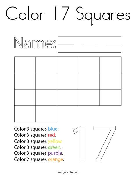 Color 17 Squares Coloring Page - Twisty Noodle Number 17 Worksheets For Preschool, Preschool English, Alphabet Letter Activities, Twisty Noodle, Holiday Lettering, Preschool Art Activities, Letter Activities, Kindergarten Math Worksheets, Number Recognition