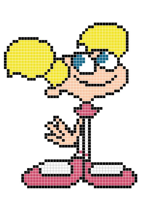 Cross Stitches Patterns, 90s Perler Bead Pattern, 90s Pixel Art, Pixel Art Cartoon Characters, Cartoon Pixel Art, Pixel Art Cartoon, Dexter's Laboratory, Modele Pixel Art, Graph Paper Drawings