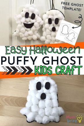 Sep 3, 2020 - These puffy ghosts are easy and simple to make and they are adorable. These cotton ball ghosts are the perfect non-spooky Halloween craft for preschoolers. Ghost Printable, Ghost Craft, Spooky Halloween Crafts, Craft For Preschoolers, Halloween Crafts Preschool, Ghost Crafts, Craft Halloween, Halloween Crafts For Toddlers, October Crafts