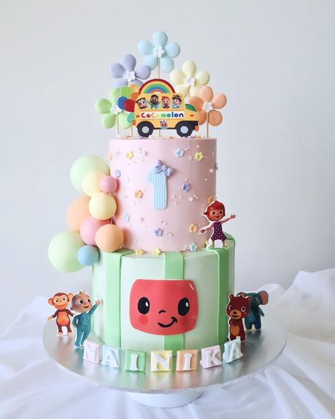 Nainika celebrating the big ONE with a two tier Cocomelon cake! 🍉 {Cocomelon} #cocomelonbirthday #cocomeloncake #cocomelonbirthdayparty #cocomelonbirthdaycake #cocomelonfun #firstbirthday #firstbirthdayparty #firstbirthdaycake #happy1stbirthday #1stbirthdayparty #oneyearoldbirthday #werribee #werribeecakes #werribeesouth #quandong #wyndhamharbour #wyndham #wyndhamvale #hopperscrossing #derrimut #manorlakes #williamslanding #pointcookcakes #pointcookmums #pointcook #sanctuarylakes Cake Cocomelon, Cocomelon 2, Cocomelon Cake, Melon Cake, Candy Birthday Cakes, Cocomelon Birthday, Candy Birthday, The Big One, 2 Birthday