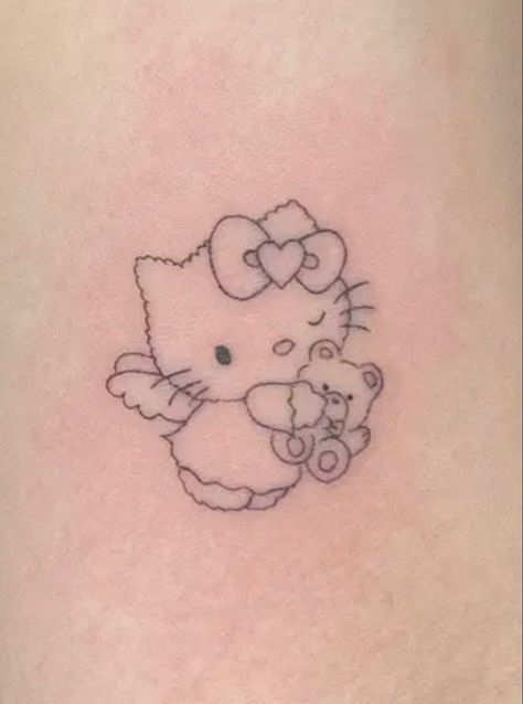 Dainty Hello Kitty Tattoo, Coquette Tattoo Ideas, Coquette Tattoo, Golden Tattoo, Aesthetic Tattoo Ideas, Unique Tattoo Ideas, 20 Aesthetic, Tatoo Inspiration, Ribcage Tattoo