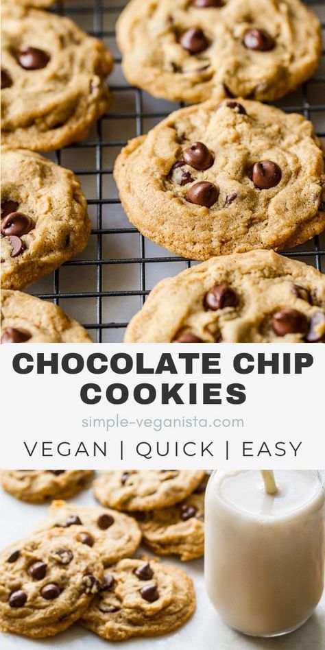 Vegan Chocolate Chip Cookie Recipe, Low Fat Vegan Recipes, Easy Vegan Cookies, Vegan Oatmeal Cookies, Vegan Chocolate Chip Cookies, Healthy Vegan Snacks, Chocolate Chip Cookie Recipe, Chewy Chocolate Chip, Chewy Chocolate Chip Cookies