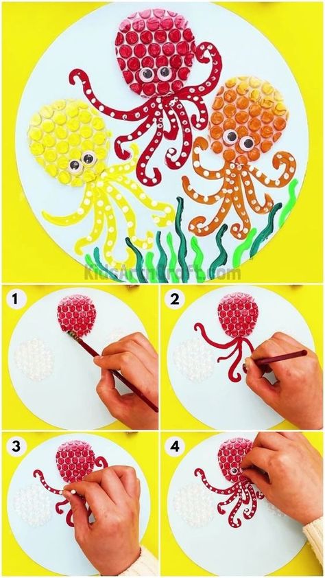 Octopus For Kids, Bubble Wrap Crafts, Octopus Craft, Bubble Wrap Art, Easter Planter Ideas, Diy Easter Decor, Octopus Crafts, How To Make Bubbles, Eggs Ideas