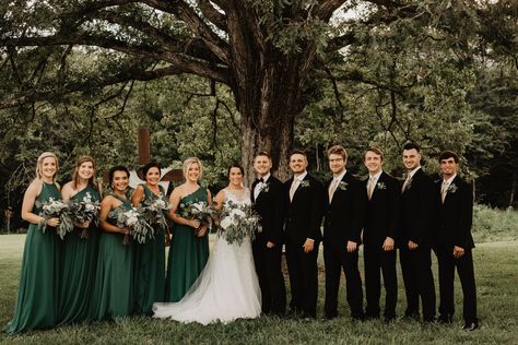 Black Bridesmaid Dresses Green Groomsmen, Green And Black Wedding Party, Suits Green, Dark Green Wedding, Green Bridesmaid, Bridesmaids And Groomsmen, Black Suits, The Originals, Green